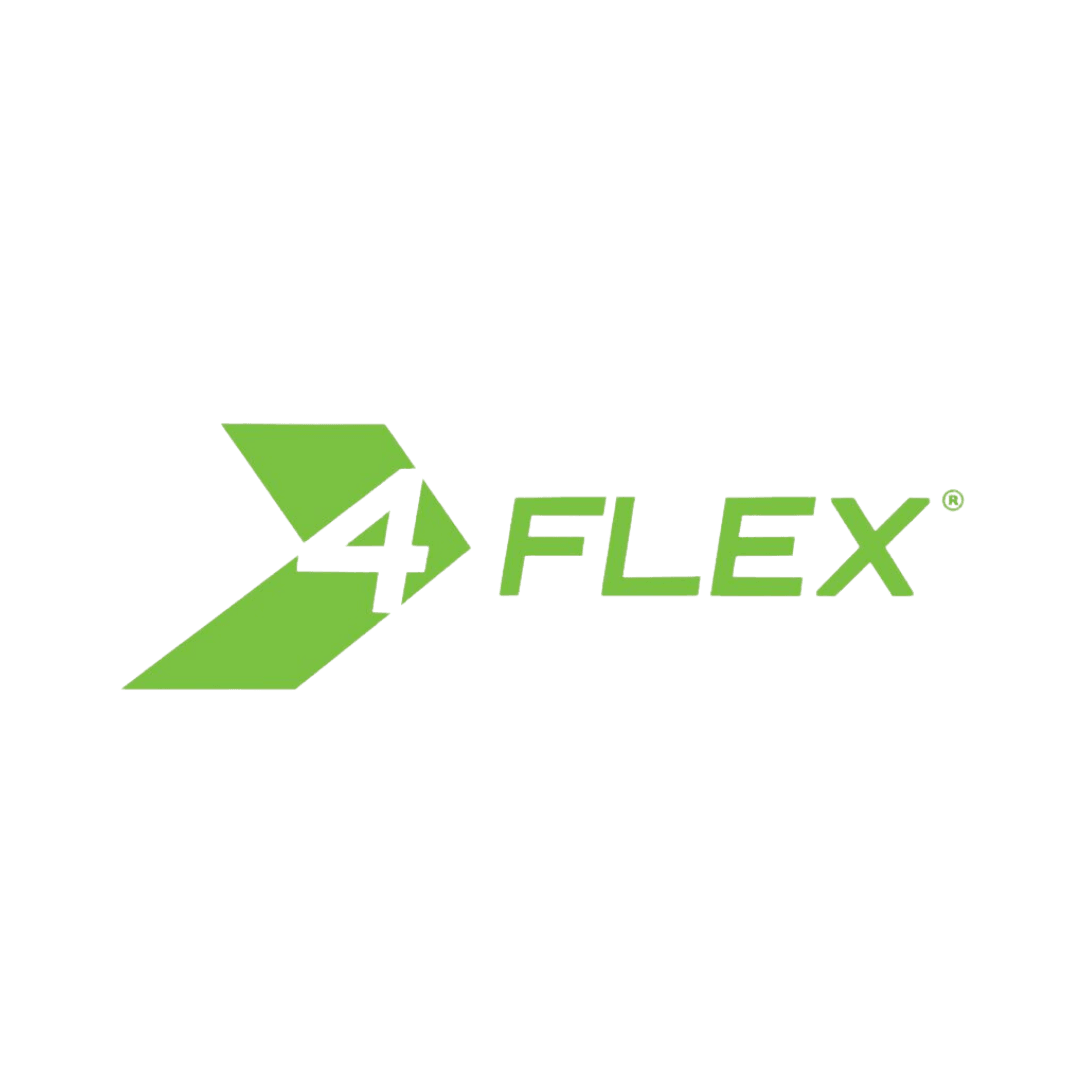 Logo with the text '4 FLEX' in green on a black background.